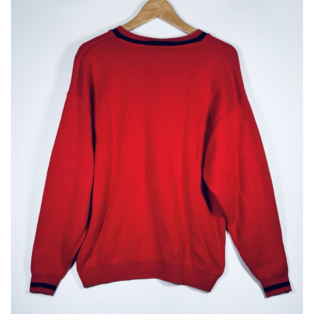 Vintage Preppy V Neck Sweater Womens Red Medium Cotton Crest Varsity USA Tennis - Picture 4 of 13